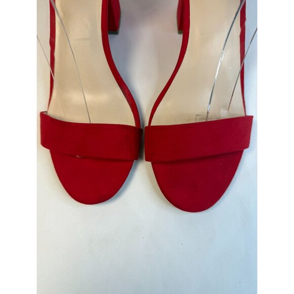 Torrid Two Strap Womens Size 10.5W Red Suede Open Toe Heeled Sandals Shoes - Picture 4 of 16